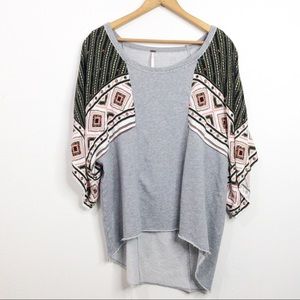 Free People Oversized Raw Hem Sweatshirt Top Gray